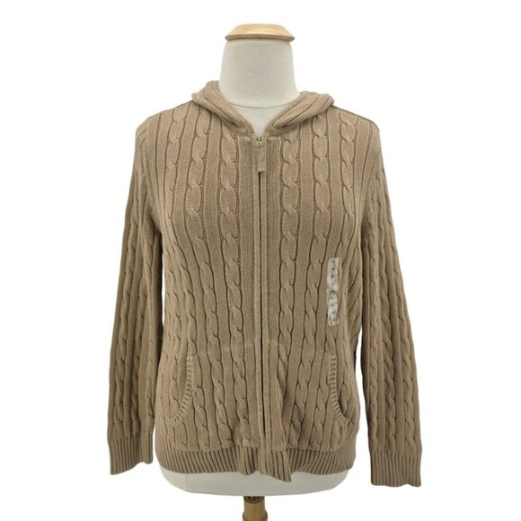 NEW St. Johns Bay Womens 1X Sweater Cardigan Hoodie Zipper Bisque Tan Cable Knit - Picture 11 of 11